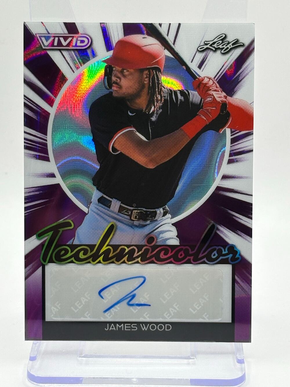 2024 Leaf Vivid Baseball James Wood Technicolor Purple Auto 1/2 SSP Nationals RC